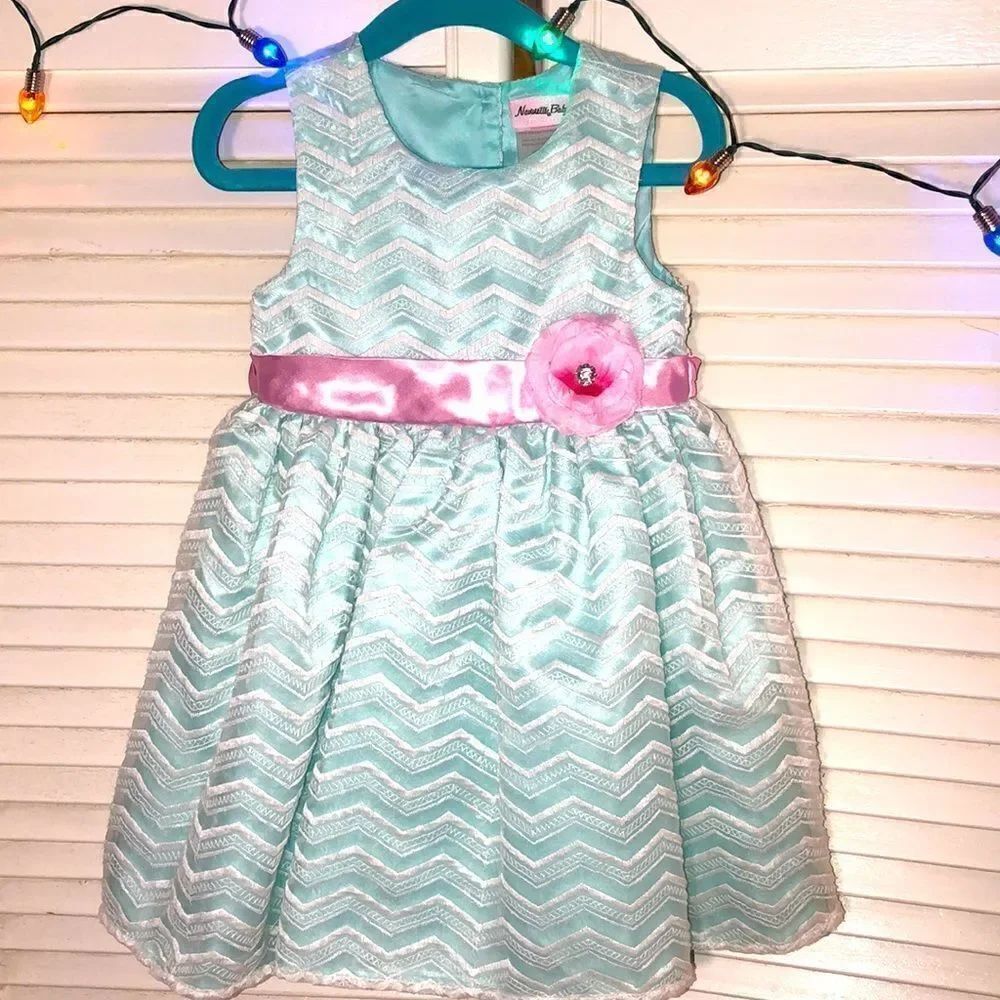 Nanette Baby Iced Teal Lace over Satin Special Occassion Dress 👗 Lined. 24 mos.